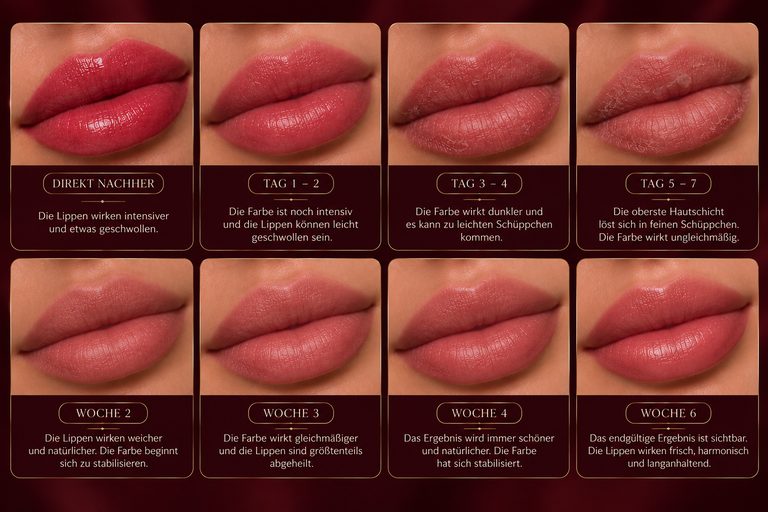 Abheilphase der Lippenpigmentierung von direkt nachher bis Woche 6